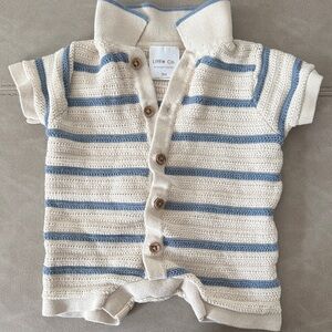 Little Co. Cream and Blue Striped Kids Bodysuit